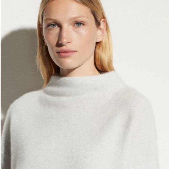 New Vince Plush Cashmere Funnel Neck Pullover Sweater in stone grey - Picture 2 of 9